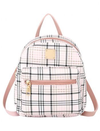 Plaid Pattern Zip Front Backpack