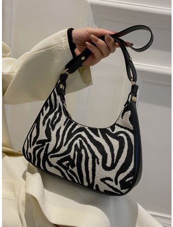 Zebra Stripe Shoulder Baguette Bag