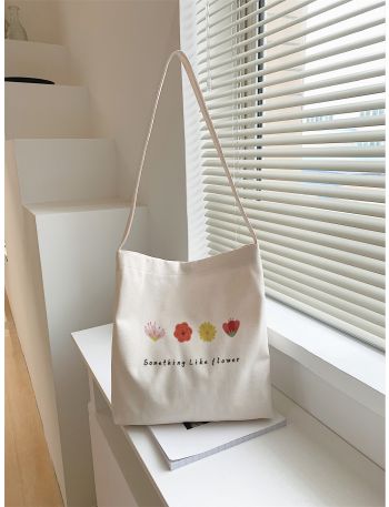 Floral & Letter Graphic Bucket Bag