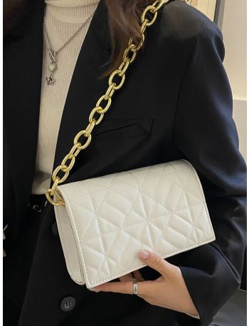Quilted Embossed Chain Square Bag
