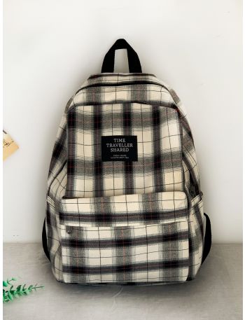 Plaid Pattern Patch Decor Classic Backpack
