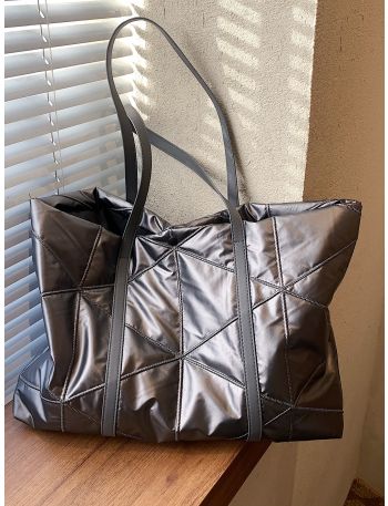 Metallic Quilted Nylon Tote Bag