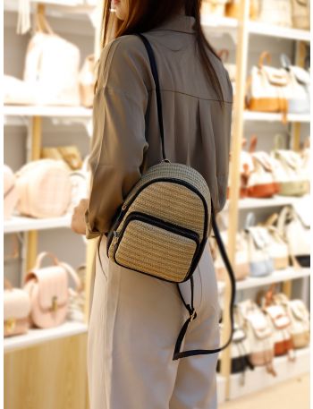 Two Tone Straw Backpack