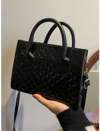 Artificial Patent Leather Quilted Square Bag