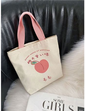Peach & Letter Graphic Shopper Bag