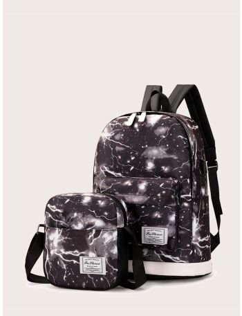 Letter Patch Large Capacity Backpack With Crossbody Bag