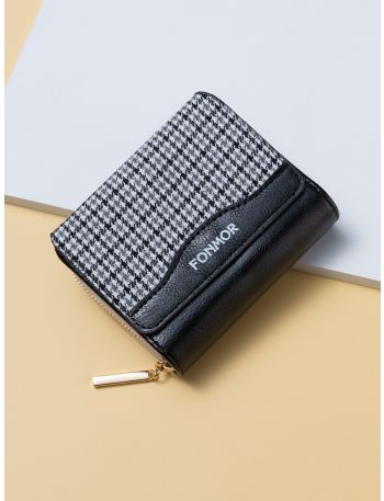 Houndstooth Graphic Fold Over Small Wallet