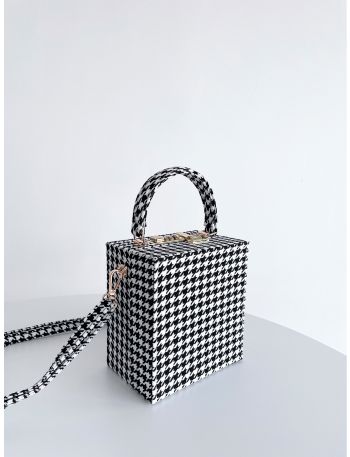 Houndstooth Pattern Top Handle Box Bag