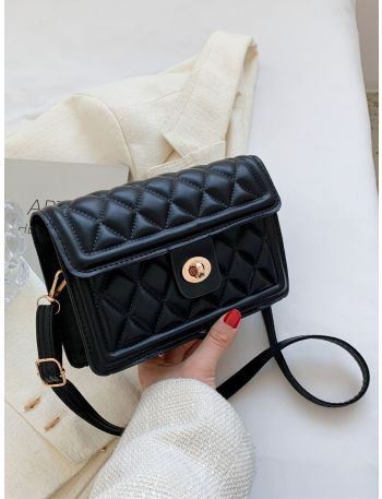 Twist Lock Quilted Flap Square Bag