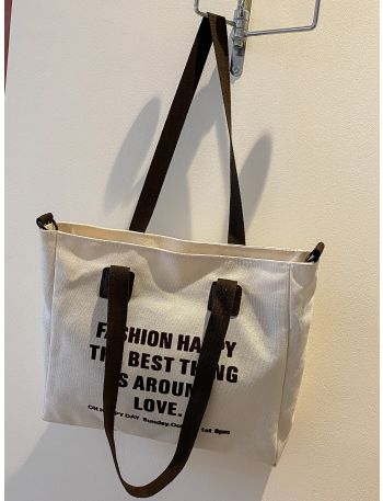 Slogan Graphic Shoulder Tote Bag