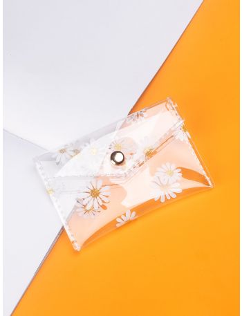Floral Graphic Clear Flap Card Holder