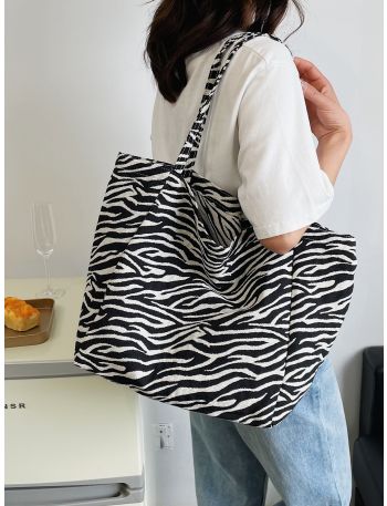 Zebra Striped Pattern Shoulder Tote Bag