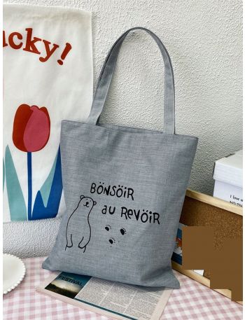Cartoon & Letter Graphic Shopper Bag