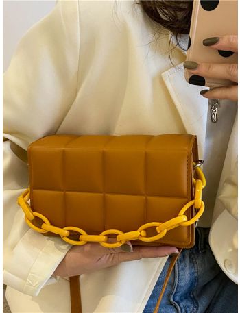 Textured Flap Chain Handle Square Bag