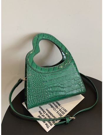 Crocodile Embossed Heart Handle Novelty Bag