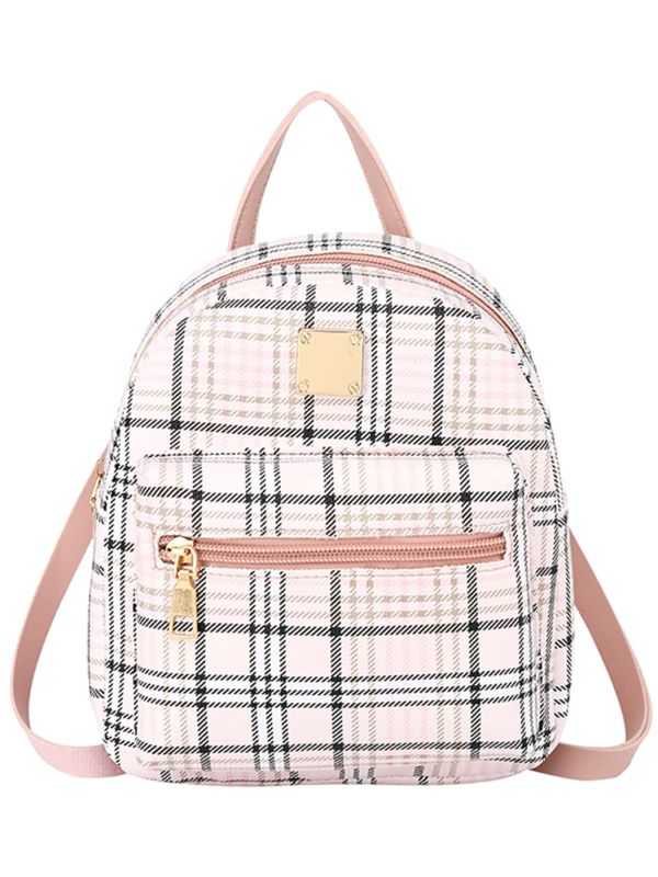 Plaid Pattern Zip Front Backpack
