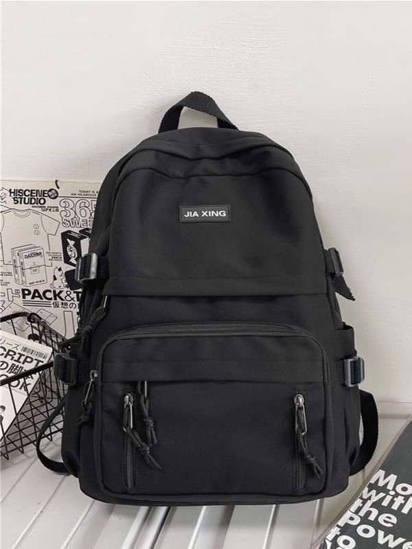 Minimalist Buckle Decor Functional Backpack