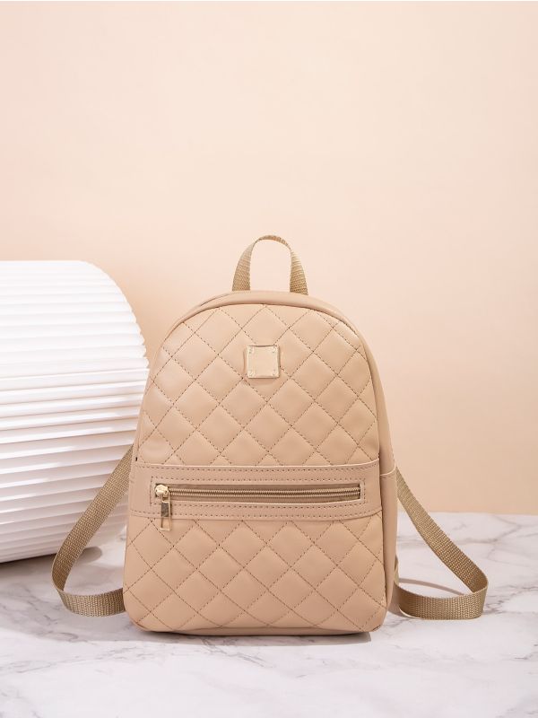 Quilted Pattern Zip Front Backpack