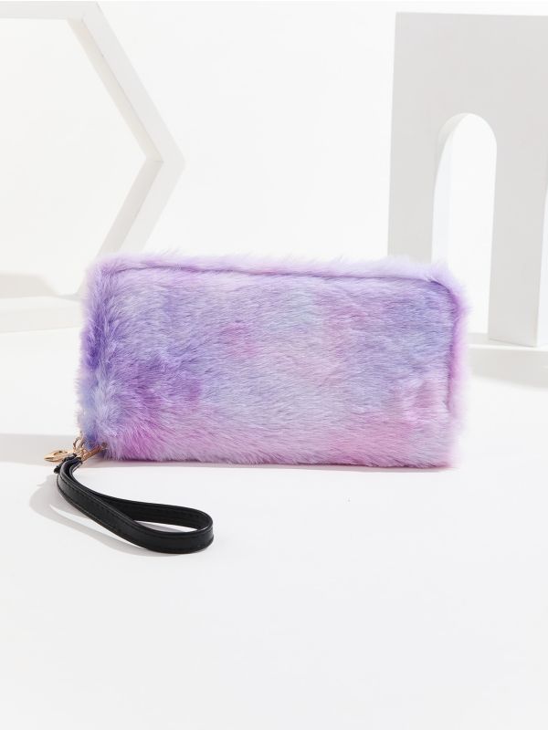 Ombre Fluffy Long Wallet With Wristlet