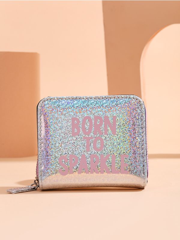 Letter Graphic Holographic Coin Case