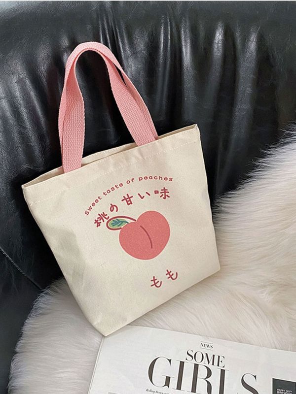 Peach & Letter Graphic Shopper Bag