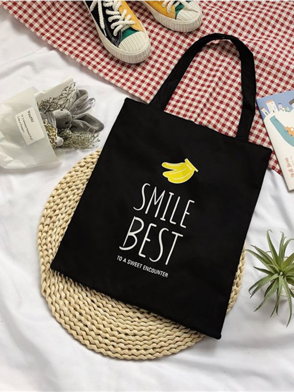 Banana & Slogan Graphic Shopper Bag