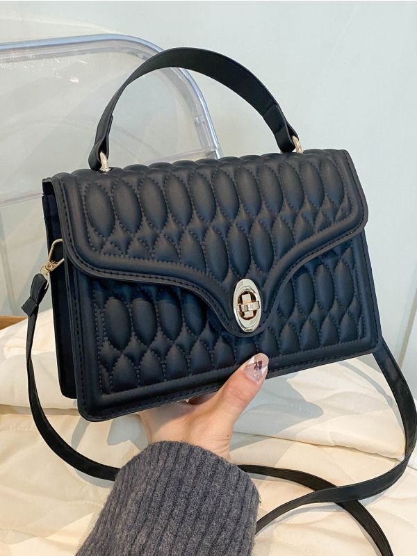 Quilted Turn-lock Flap Square Bag