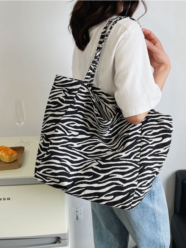 Zebra Striped Pattern Shoulder Tote Bag