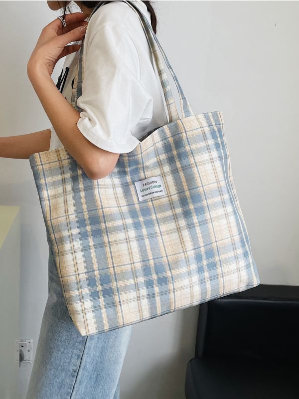 Tartan Large Capacity Shopper Bag