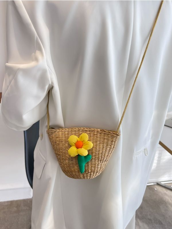 Floral Decor Straw Bag
