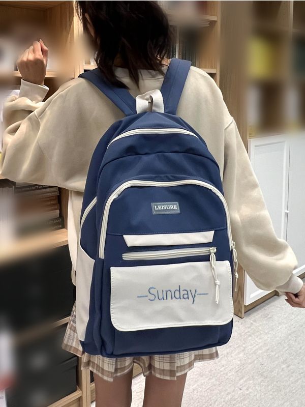 Letter Embroidery Colorblock Functional Backpack