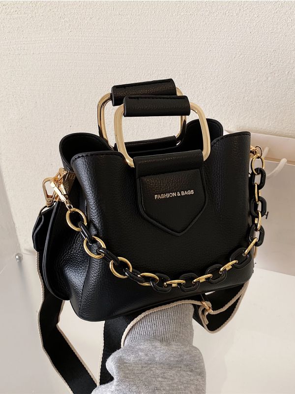 Letter Graphic Chain Handle Bucket Bag